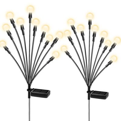 GLUAAE 2 Pack Solar Garden Lights, Starburst Swaying Light, Outdoor Decorative Solar Lights, Warm White 10 LED Path Lights for Patio Yard Decoration