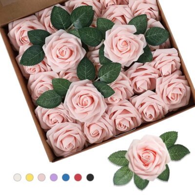 Somnr Artificial Roses - for Weddings, Home Decor, DIY Bouquets, Pink Champagne -25 Pcs