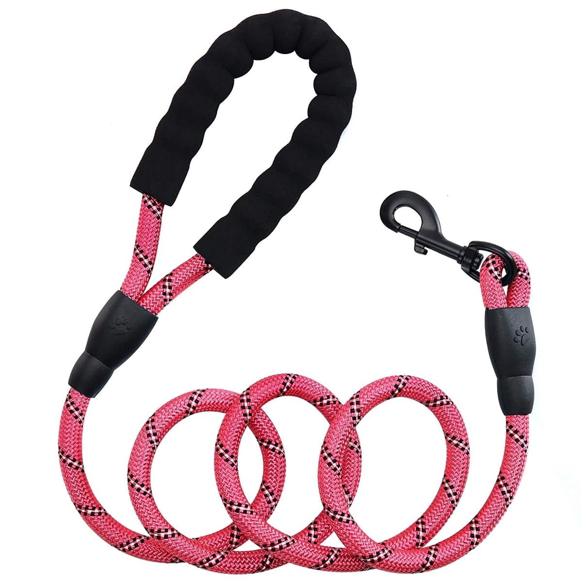 QiShi 5ft 1/2in Strong Dog Leash - Highly Reflective Heavy Duty Dog Rope Leash with Soft Padded Anti-Slip Handle- for 18-120 lbs Dogs- Pink