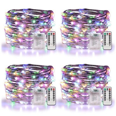 Somnr 4 Set Fairy Lights Battery Operated Christmas String Lights with Remote Timer for 8 Modes Twinkle Lights 66 feet 200 LED Firefly Lights -Multicolor