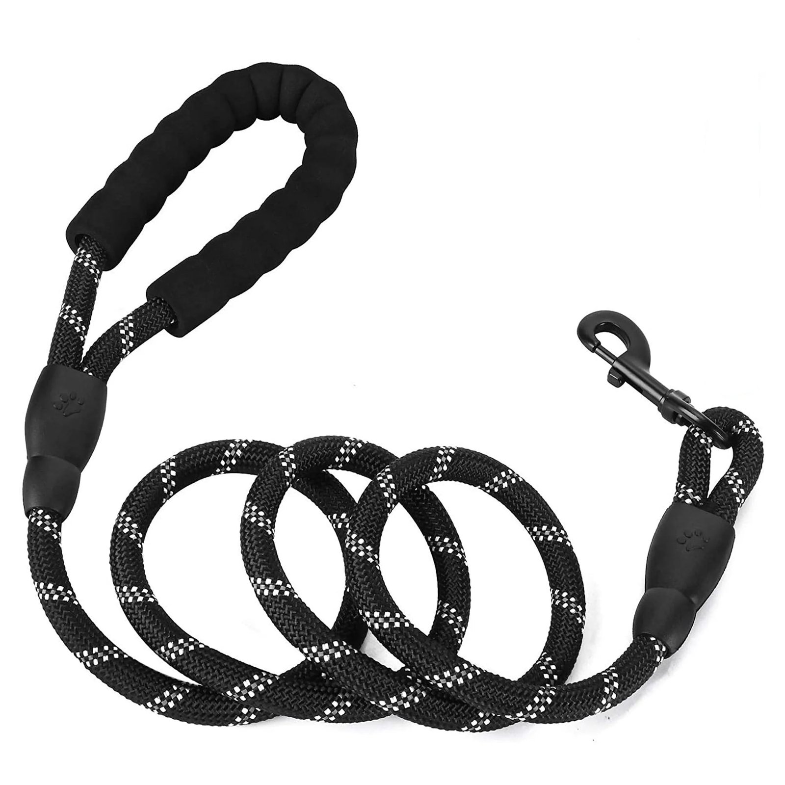 QiShi 5ft 1/2in Strong Dog Leash-Highly Reflective Heavy Duty Dog Rope Leash with Soft Padded Anti-Slip Handle- for 18-120 lbs Dogs-Black