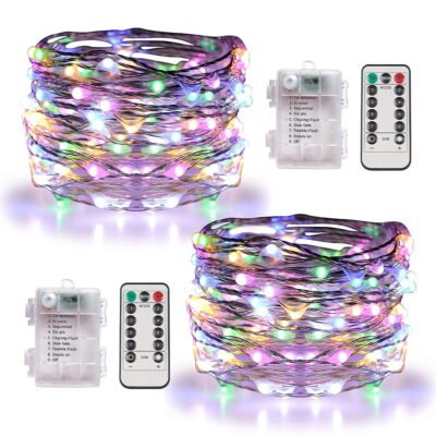 Somnr 2 Set Fairy Lights Battery Operated Christmas String Lights with Remote Timer for 8 Modes Twinkle Lights 66 feet 200 LED Firefly Lights -Multicolor