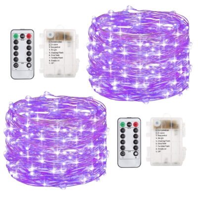 200 LED String Lights, 66ft Waterproof Christmas Lights with Remote Control, Decorative Fairy Lights for Patio, Backyard, Garden, Wedding, Bedroom - Purple 2Pack