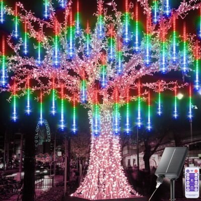 Meteor Shower Rain Lights, 8 Tube 288 LED Waterproof Icicle Snow Fall String Cascading Lights, Rain Drop Lights for Holiday Birthday Party Garden Home Patio Indoor Outdoor Decoration (Multicolor)