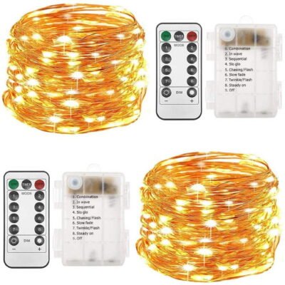 2 Set Fairy Lights Battery Operated - Led String Lights 8 Modes 33Ft 100 LED Starry Lights - Copper Wire Firefly Lights for Wedding Birthday Party Christmas Decoration - Warm White