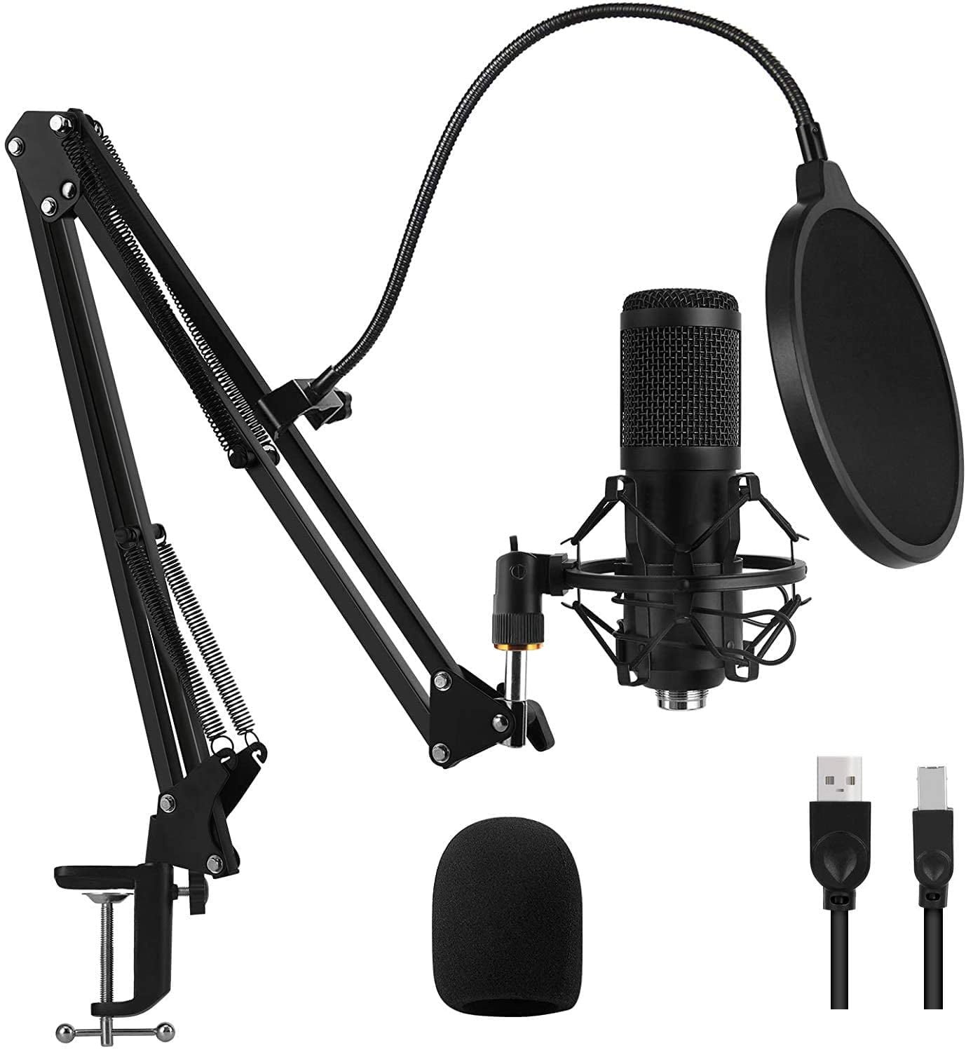 Somnr USB Gaming Microphone Streaming Podcast PC Microphone Condenser Mic Kit with Flexible Arm for Skype Youtuber Gaming Recording Singing PS4 Computer Studio Laptop