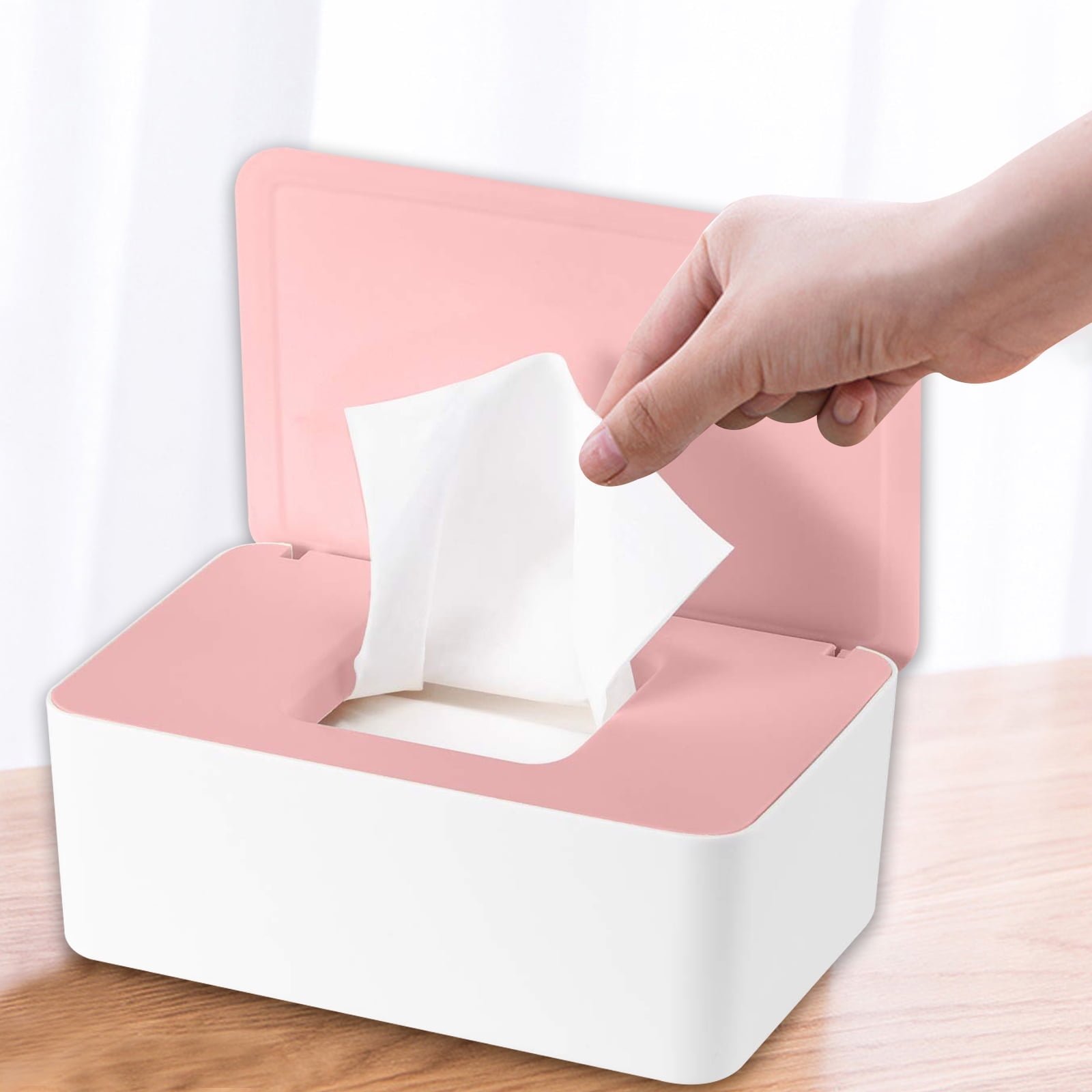 Somnr Wet Wipes Storage Box, Baby Wipes Dispenser Holder, Reusable Bathroom Wipe Container Dustproof Tissue Box Case with Lid for Home Office, White & Pink
