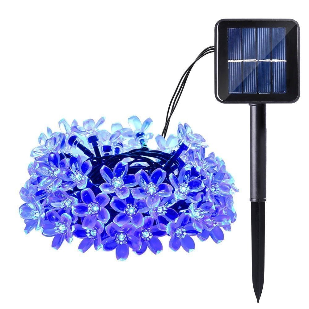 QiShi Christmas Solar Lights Party Decor String Lights,22.96ft 50 LED Cherry Blossom Flower Decorative Solar Lights (Blue)