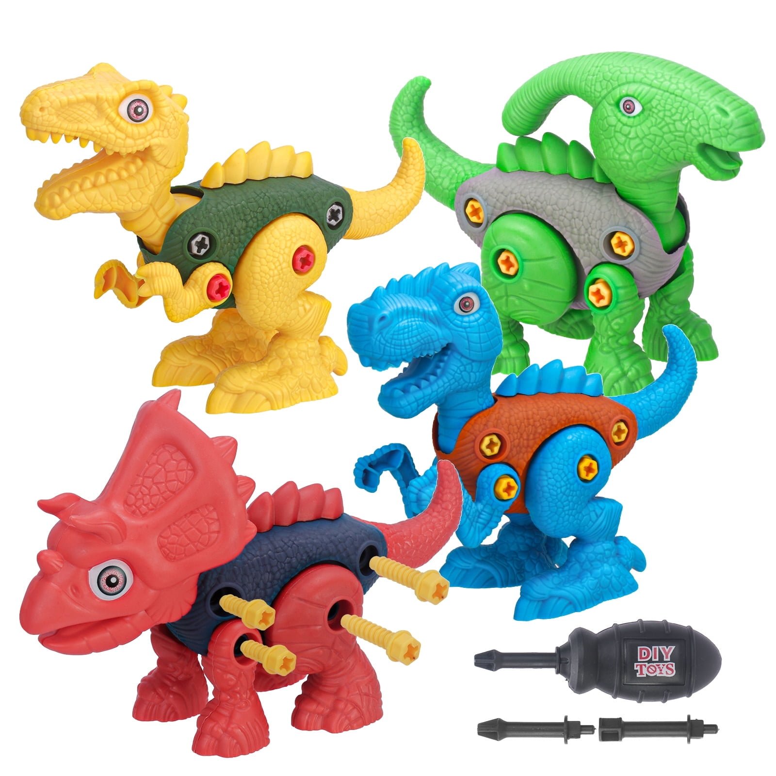 GLUAAE Detachable Dinosaur Toy Dinosaur Building Blocks Play Set for 3-10 Years Old Boys Girls, Toddler Stem Learning, 4PACK