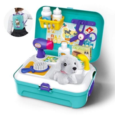 Somnr Toys for Kids Dog Grooming Doctor Kit Toys, Pet Care Play Set Pretend Puppy Dog Carrier for Toddler Boys and Girls