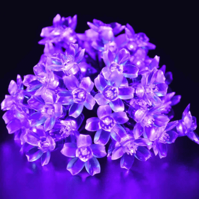 QISHI 4Pack Outdoor Waterproof Solar Lights,22.96ft 50 LED Solar Fairy Blossom Flower for Indoor/Outdoor,Patio,Lawn,Garden,Christmas,and Holiday Festivals Decorative String Lights (Purple)