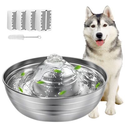 QiShi 360°Automatic Cat Water Dispenser , 67oz/2L Silent Pet Drinking Fountain with 5 Filter for Dogs, Cats, Small Animals