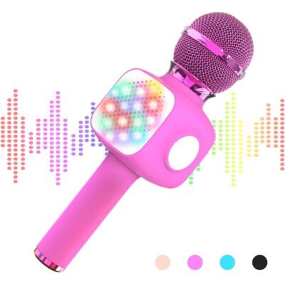GLUAAE Bluetooth Karaoke Microphone - Wireless Singing Mic Speaker for Kids & Adults-Pink