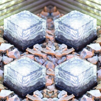 4 Pack LED Ice Cube Lights, Solar Brick Lights Outdoor, Solar Frosted Landscape Light for Patio Road Pool Decoration, Cold White