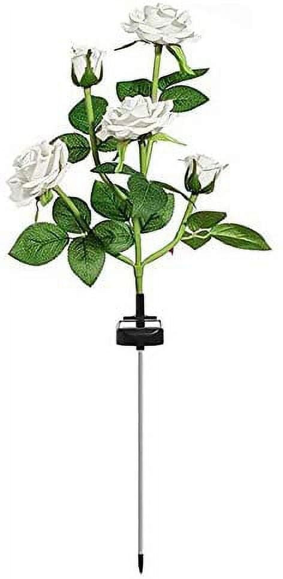 Solar Garden Stake Lights, Rose Flowers Lights LED Yellow Solar Stake Lights with 5 Roses Waterproof for Garden, Yard, Christmas Pathway, Grave Decor(1 Pack-White)