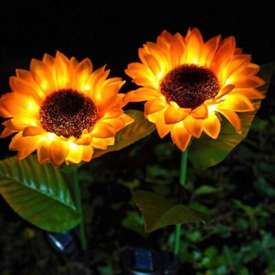QiShi Solar Sunflower Lights,Solar Lights Outdoor Garden,LED Solar Powered for Garden Patio Lawn Yard Porch Walkway Decoration(2 Pack)