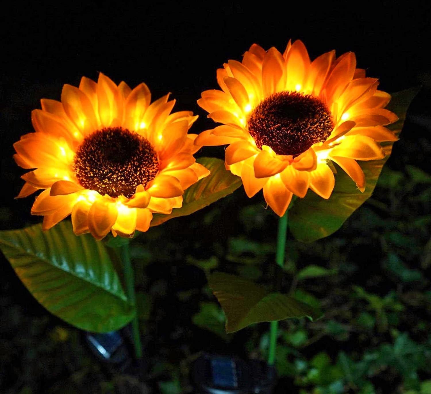 QiShi Solar Sunflower Lights,Solar Lights Outdoor Garden,LED Solar Powered for Garden Patio Lawn Yard Porch Walkway Decoration(2 Pack)