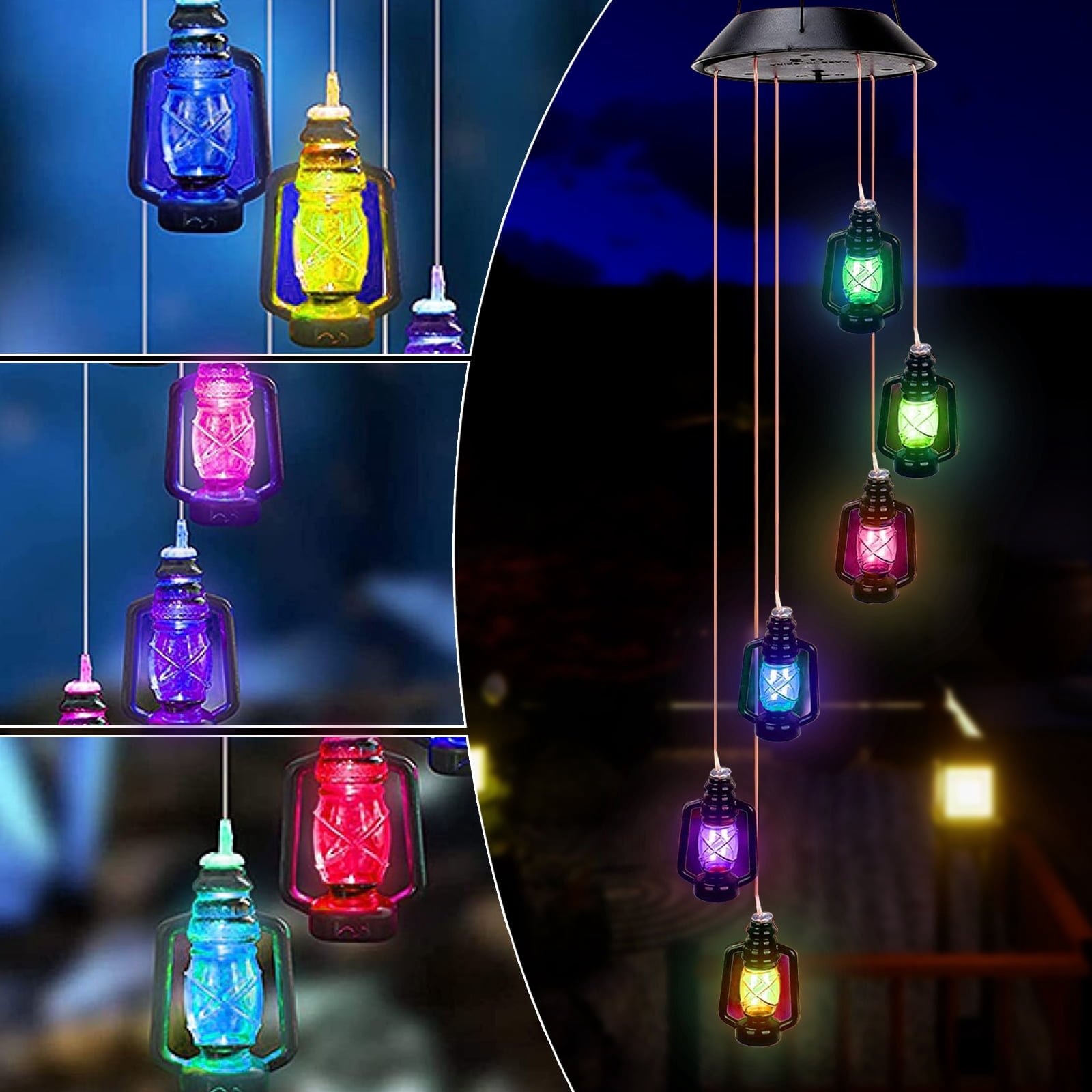 QiShi Color-Changing Solar Powered Lanterns Wind Chime Wind Moblie LED Light, Spiral Spinner Windchime Portable Outdoor Chime for Patio, Deck, Yard, Garden, Home