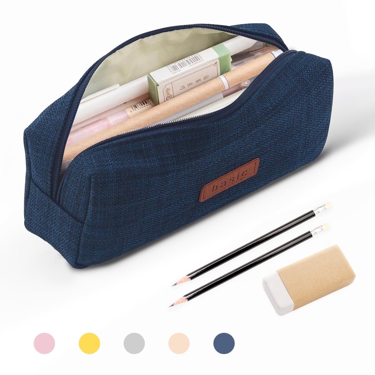 QiShi Big Capacity Pencil Case for School - Cosmetic & Stationery Bag for Kids, Teens, Boys & Girls (Blue)