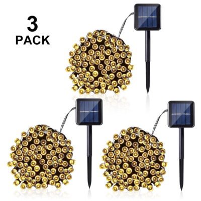QiShi LED Christmas Lights ,39ft 100 LED Solar Decoration Fairy String Lights for Home,Lawn,Garden,Wedding,Patio,Party,and Holiday Decorations (Warm White)-3Pack