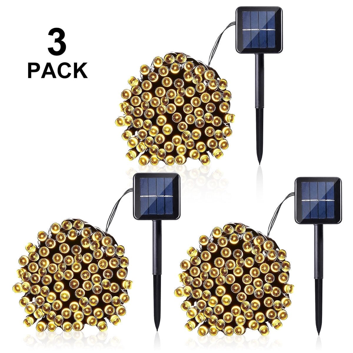QiShi LED Christmas Lights ,39ft 100 LED Solar Decoration Fairy String Lights for Home,Lawn,Garden,Wedding,Patio,Party,and Holiday Decorations (Warm White)-3Pack