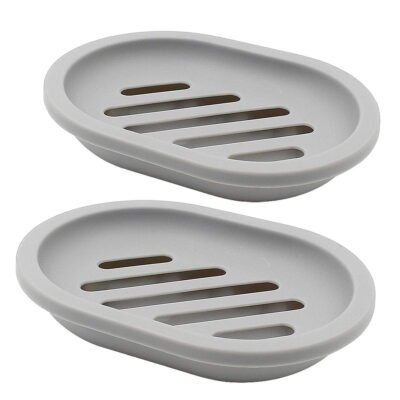Somnr 2Pcs Soap Dish for Shower Soap Box, Soap Saver Case Holder with Drain for Bathroom Counter, Shower, Kitchen, Keep Soap Dry and Clean，Gray