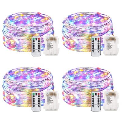 33 Feet 100 Led Fairy Lights Battery Operated with Remote Control Timer Waterproof Copper Wire Twinkle String Lights for Bedroom Indoor Outdoor Wedding Dorm Decor, Multicolor 4Pack