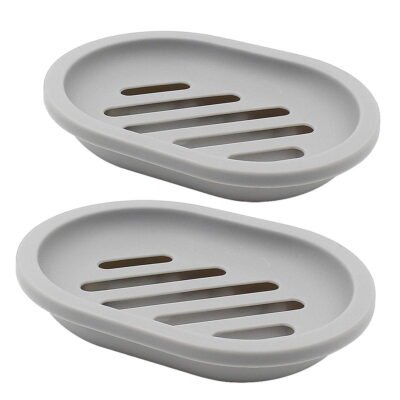 Somnr 2Pack Soap Dish with Drain Holder Container Soap Saver Bathroom Shower Soap Case (Gray)