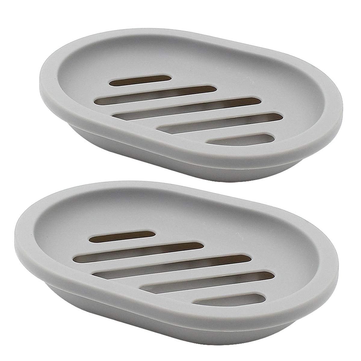Somnr 2Pack Soap Dish with Drain Holder Container Soap Saver Bathroom Shower Soap Case (Gray)