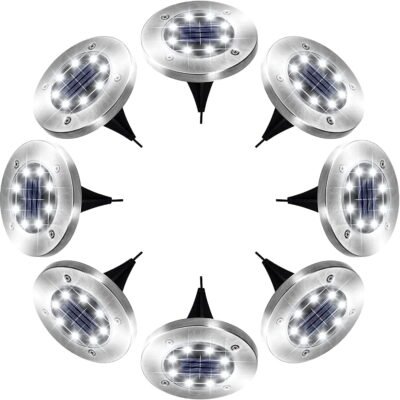 GLUAAE Solar Ground Lights, 8 LED Inground Solar Lights, Solar Powered Garden Lights for Outdoor Pathway Lawn Yard Patio Walkway Waterproof in-Ground Light- Bright White (8 Pack)