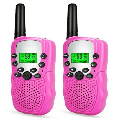 QiShi Walkie Talkies for Kids, Toys for 3-12 Year Old Boys Girls 22 Channels 2 Way Radio Toy with Backlit LCD Flashlight, Long Range Distance for Kids,Pink