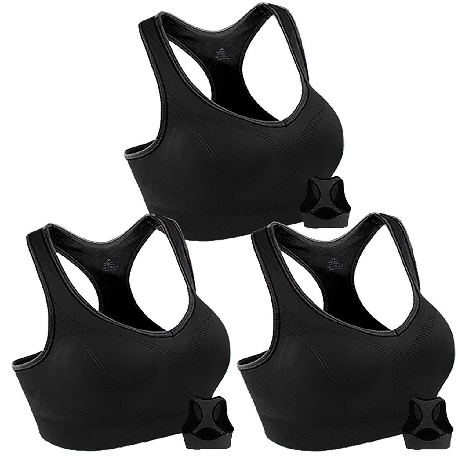 3 Pack Women Racerback Sports Bras High Impact Workout Yoga Gym Activewear Fitness Bra