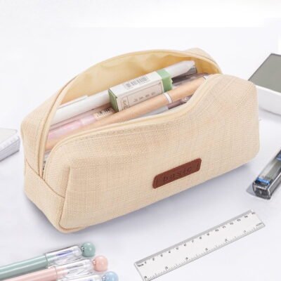 GLUAAE Portable Stylish Pen Bag,Stationery Pouch,Multi-Colored Pencil Bag,Cosmetic Pouch Bag,Compact Zipper Bag (Beige)
