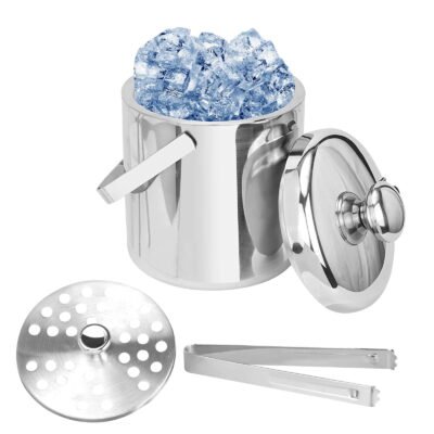 Somnr Ice Bucket with Lid and Tongs, Stainless Steel Double-Layer Insulation Ice Bucket, Portable Chiller Bin Basket for Cocktail Bar, Long-Lasting Cold Storage for Parties - 1.3 L