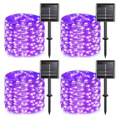 GLUAAE Solar String Lights, 100 LED Solar Fairy Lights 33 feet 8 Modes Lights Waterproof Outdoor String Lights for Garden Patio Gate Yard Party Wedding Indoor Bedroom(Purple)-4Pack