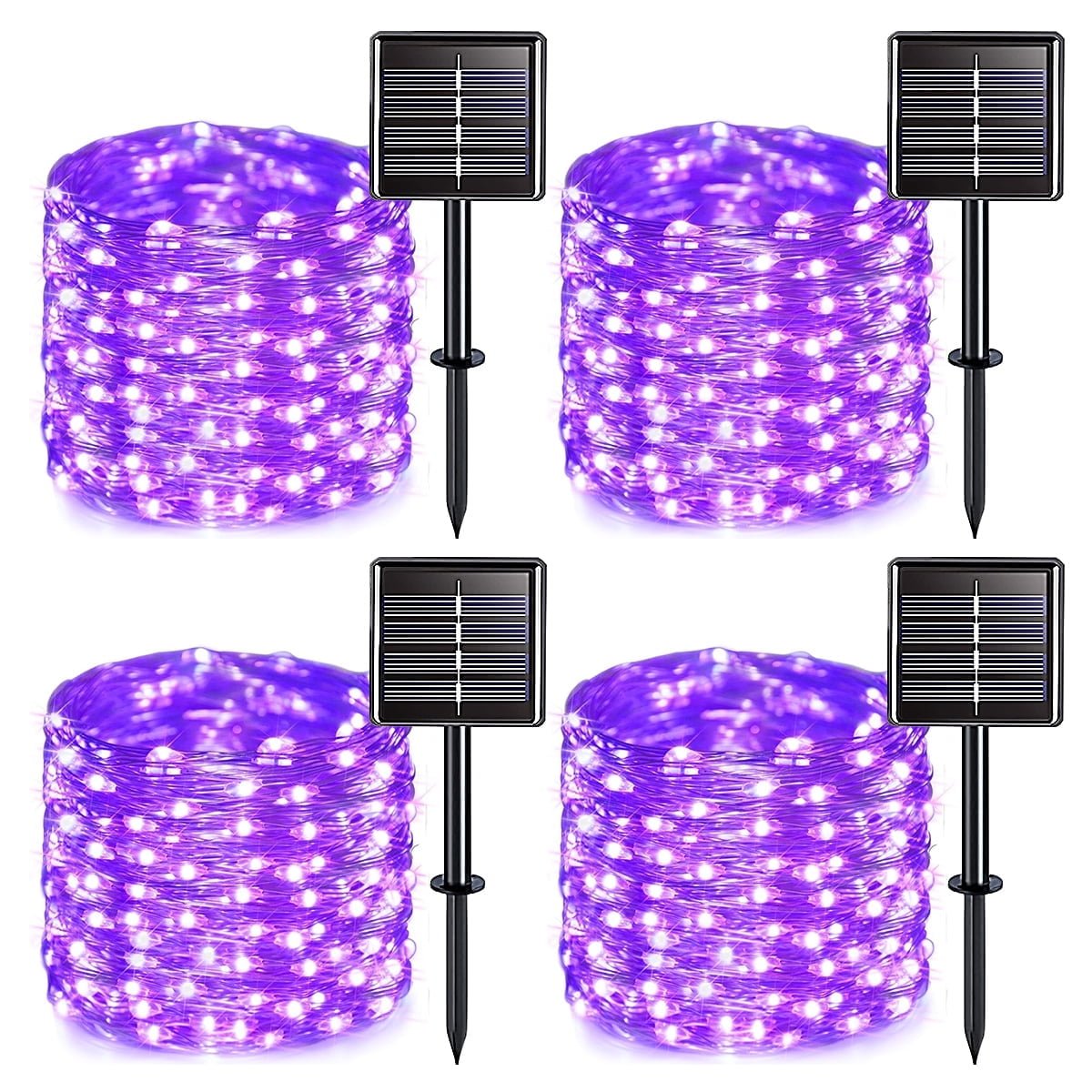 GLUAAE Solar String Lights, 100 LED Solar Fairy Lights 33 feet 8 Modes Lights Waterproof Outdoor String Lights for Garden Patio Gate Yard Party Wedding Indoor Bedroom(Purple)-4Pack