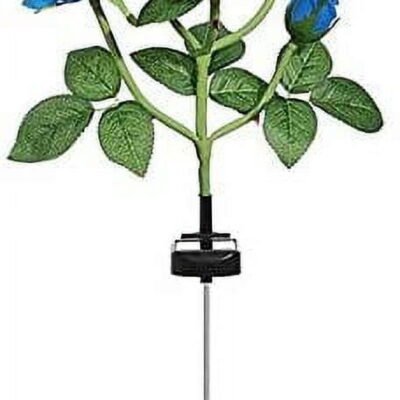 Solar Garden Stake Lights, Rose Flowers Lights LED Yellow Solar Stake Lights with 5 Roses Waterproof for Garden, Yard, Christmas Pathway, Grave Decor(1 Pack-Blue)