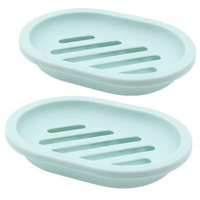 Somnr 2Pack Soap Dish with Drain Holder Container Soap Saver Bathroom Shower Soap Case (Green)