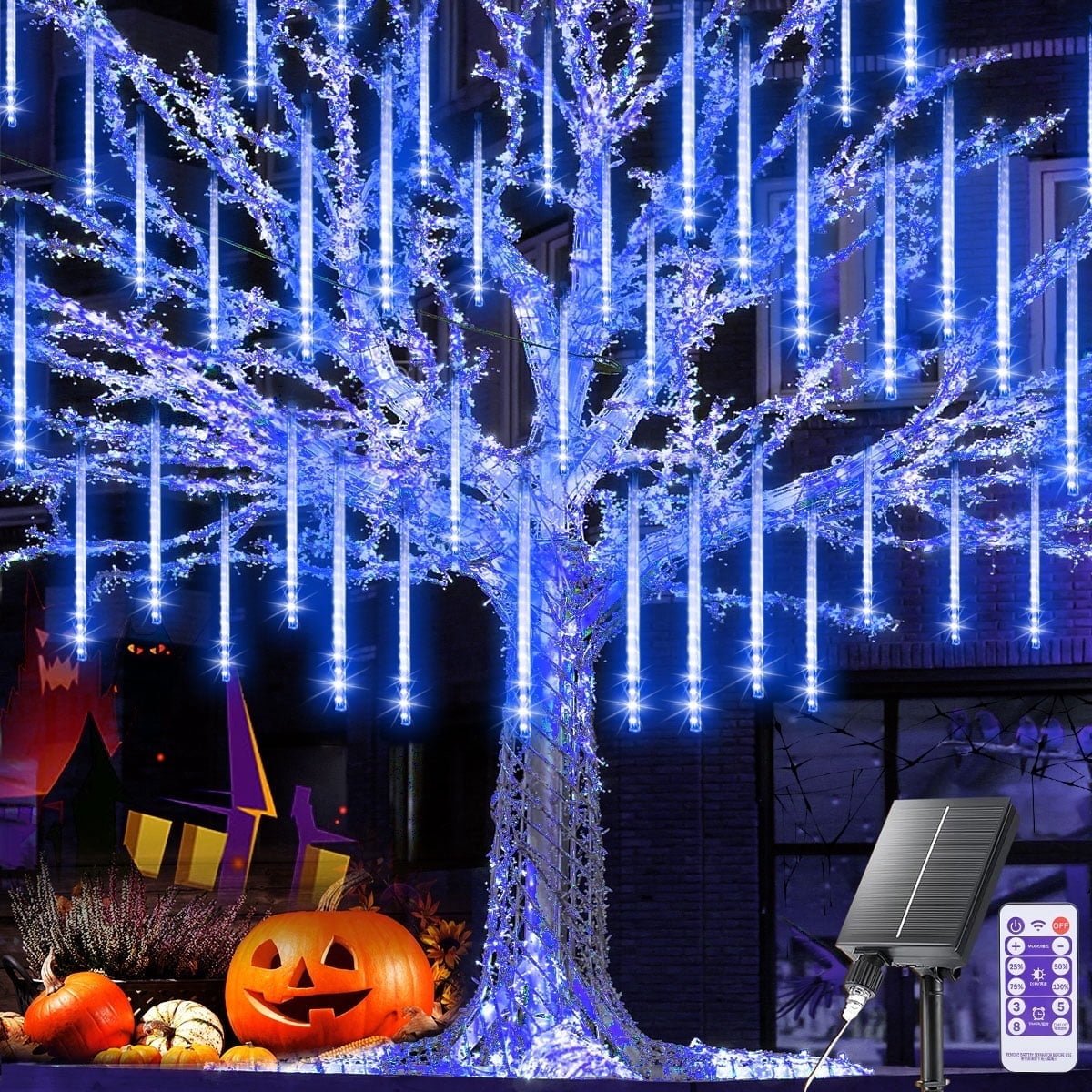 Outdoor Meteor Shower Lights, 11.8 Inch 8 Tube 192 LEDs Meteor Light, Christmas Snow Falling Rain Lights for Xmas Tree Holiday Wedding Outdoor Party Patio Decoration (Blue)
