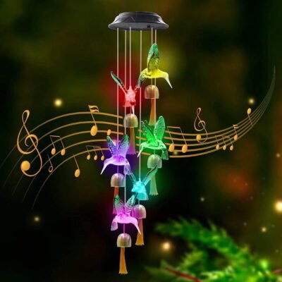 Somnr Wind Chimes, Outdoor Solar Wind Chimes Color Changing LED Hummingbird Decor Lights for Garden Yard, Birthday Gift for Mom Grandma