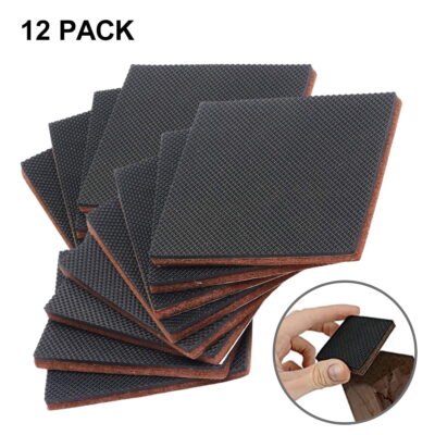 Furniture Pads 12 Pcs 3” HN Stg Non Slip Premium Furniture Gripper! Best Self Adhesive Square Rubber Pad-Chair Leg Hardwood Floor Protector Sofa Anti Slip for Fix in Place Furniture Bed