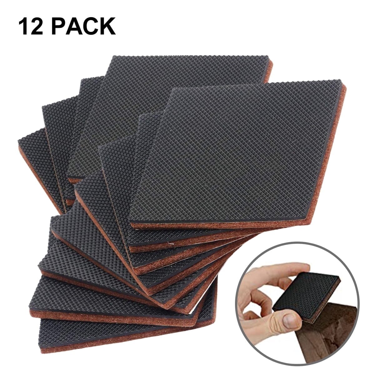 Furniture Pads 12 Pcs 3” HN Stg Non Slip Premium Furniture Gripper! Best Self Adhesive Square Rubber Pad-Chair Leg Hardwood Floor Protector Sofa Anti Slip for Fix in Place Furniture Bed