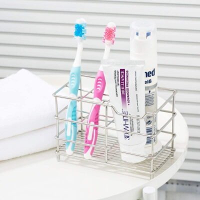 QISHI Electric Toothbrush Toothpaste Holder, Stainless Steel Bathroom Stand or Wall-Mounted, Silver