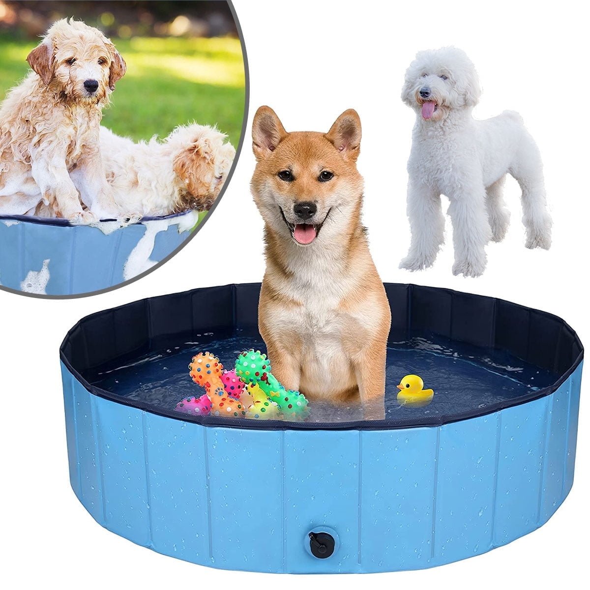 Somnr Pet Bath Tub 63x12 inch, Collapsible Outdoor PVC Kiddie Pool, Portable Swimming Bathing Tub for Dogs Cats and Kids