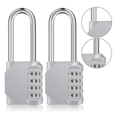 Somnr Long Shackle Padlock 2 Pack, 4 Digit Combination Lock, Resettable Weatherproof Combo Lock for School, Gym, Employee Locker, Outdoor, Fence