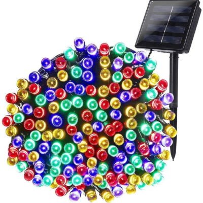 Qishi Christmas Lights Solar String Lights 72ft 200 LED Fairy Lights 8 Modes Ambiance Lighting for Outdoor Patio Lawn Landscape Garden Home Wedding (Multi-Color)