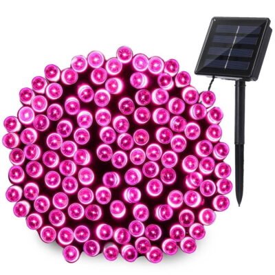 Somnr Solar String Lights 72ft 200 LED 8 Modes Solar Powered Waterproof Starry Fairy Outdoor String Lights holiday Decoration Lights for Patio Gardens Homes Landscape Wedding Party (Pink)
