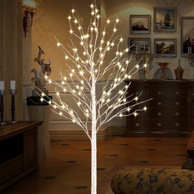 QiShi 6FT Warm White Lighted Birch Tree Lights, 440LED Colors Changing Light up Artificial Treewarm White LED Tree Lights Branches for Christmas Home Garden Indoor Outdoor Décor