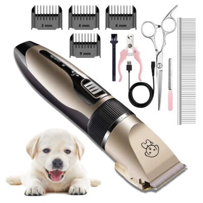 GLUAAE Rechargeable Dog Clippers, Low Noise Pet Shaver Dog Grooming Kit Cordless Professional Dog Hair Trimmer with Comb Scissors for Dogs Cats & Others