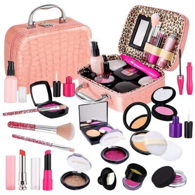 Syenll Pretend Makeup Kit for Toddlers, 21 Pcs Girls Fake Makeup Set with Cosmetic Bag, Pretend Play Set Cosmetics Toy for Girls Age 3, 4, 5